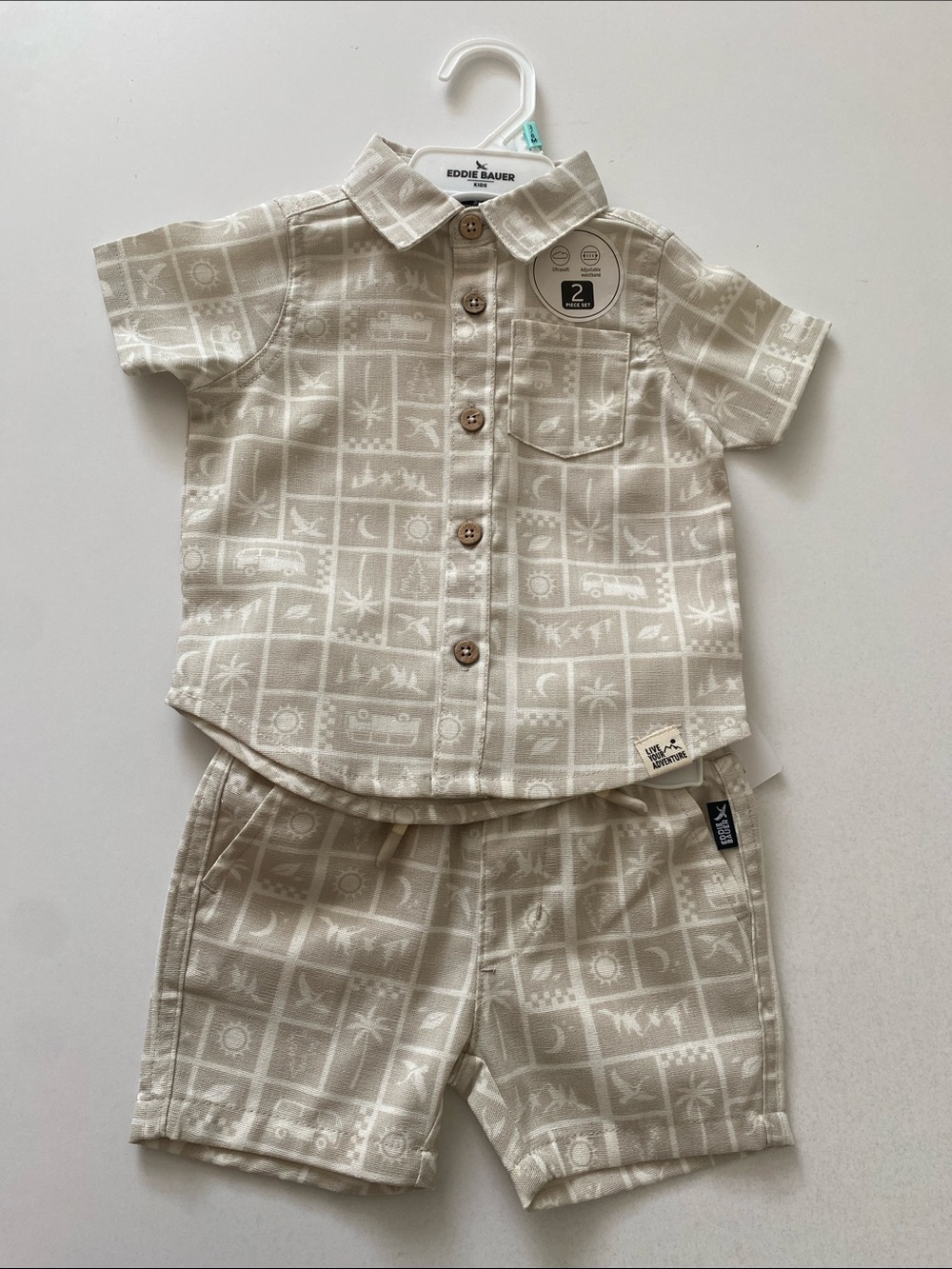 Kids Eddie Bauer Cream Printed Short-Sleeve Button-Down Shirt & Shorts Set
